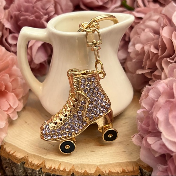 Purple and Gold Crystal Roller Skate Keychain Charm - Picture 2 of 16